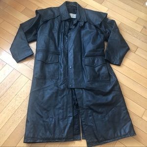 Black leather duster coat